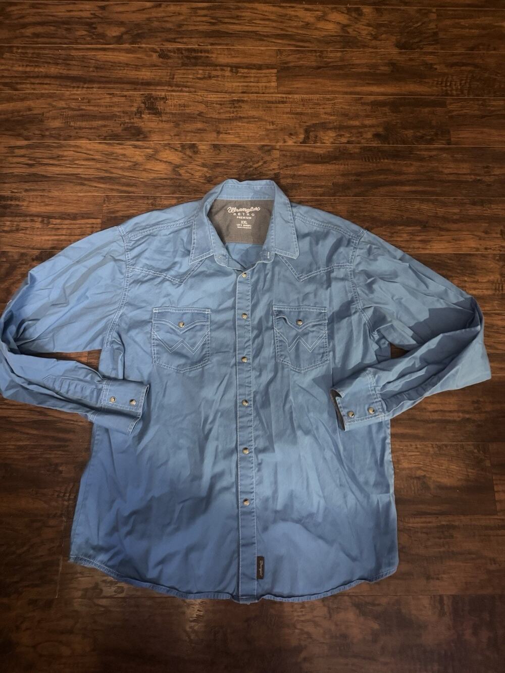 Wrangler Retro Premium Western Shirt, Men's Pearl Snap Up Blue Collared XXL